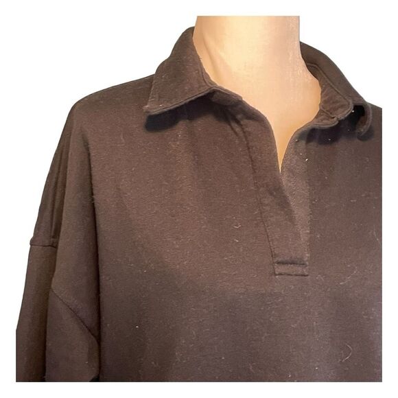 If It Were Me Johnny Collar Sweatshirt Black French Terry Knit Long Sleeve S - Picture 2 of 6